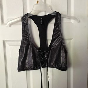 💚Womens sexy leather bra crop top with corset front